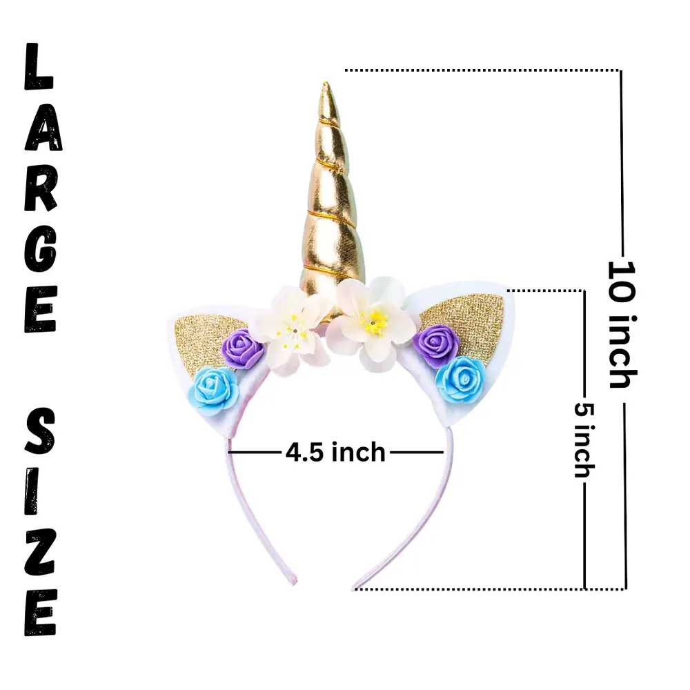 Floral unicorn headband, product view 2 of 3
